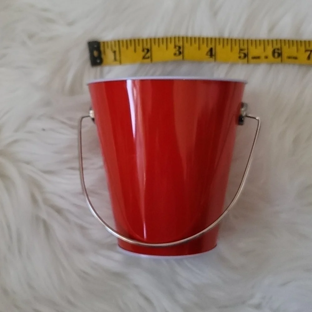 Set of 8 red tin pails with handles